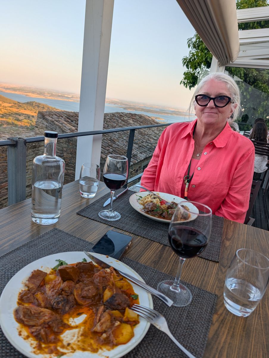 Shirley at dinner at Taverna Os Templários, Monsaraz
