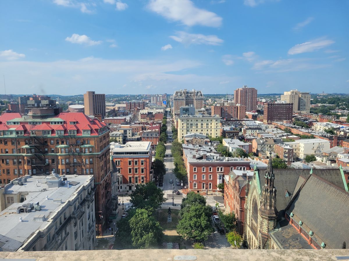 Baltimore city looking north from atop the Washington Monument, Mount Vernon