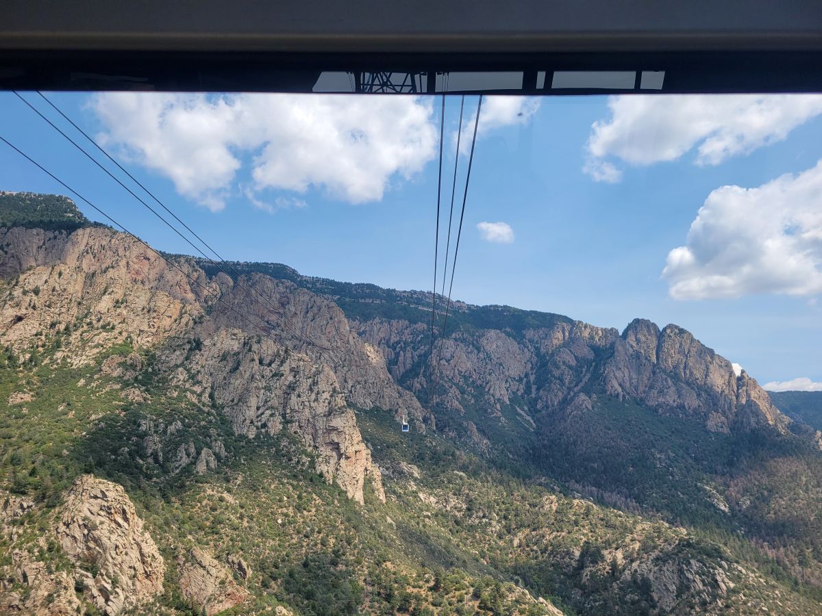 View from the Sandia Peak Tramway cable car looking out over the Sandia Mountains, Albuquerque