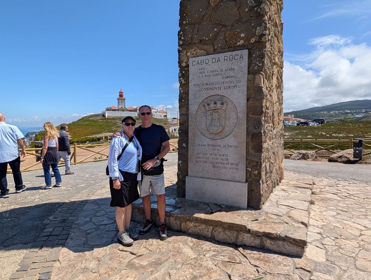 Keith and Shirley at the Cabo da Roca monument — westernmost point of continental Europe